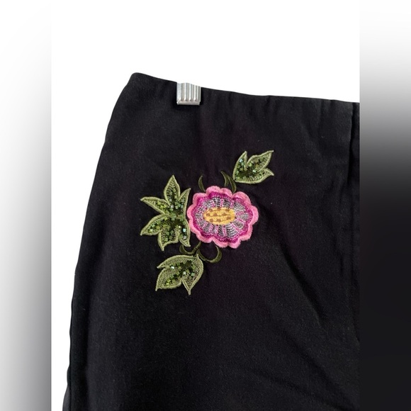 Vintage floral black sequin cropped straight leg pants - Picture 2 of 4